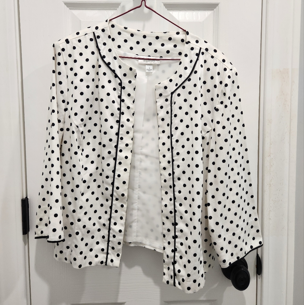 Dressbarn Black and White Polka Dot Jacket Size L